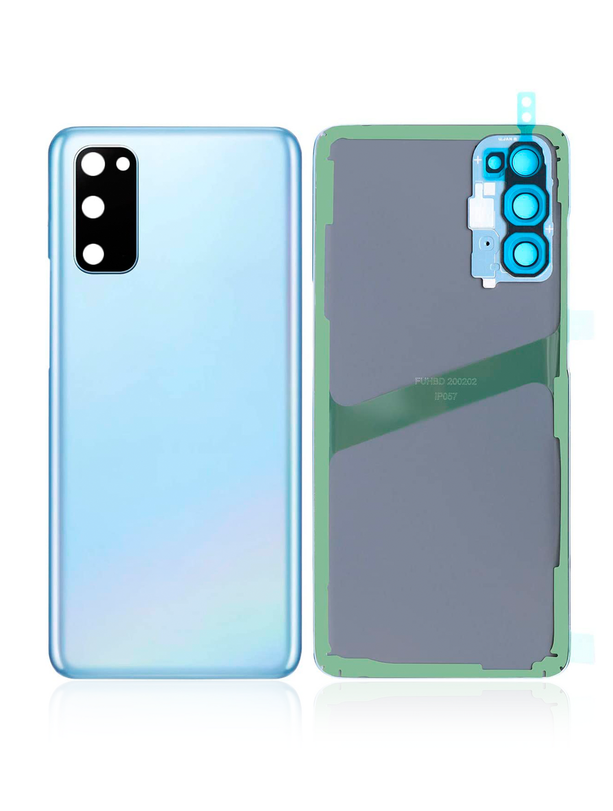 Back Cover Glass With Camera Lens Compatible For Samsung Galaxy S20 Replacement (No Logo) (Vemake) (Cloud Blue)