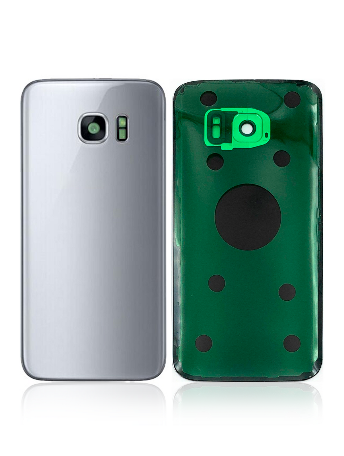 Back Cover Glass With Camera Lens Compatible For Samsung Galaxy S7 Replacement (No Logo) (Vemake) (Silver)