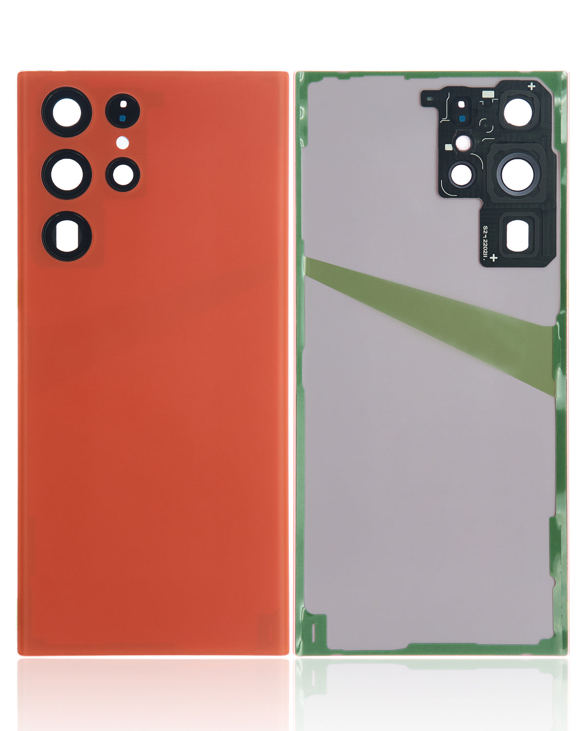 Back Cover Glass With Camera Lens Compatible For Samsung Galaxy S22 Ultra 5G Replacement (No Logo) (Vemake) (Red)