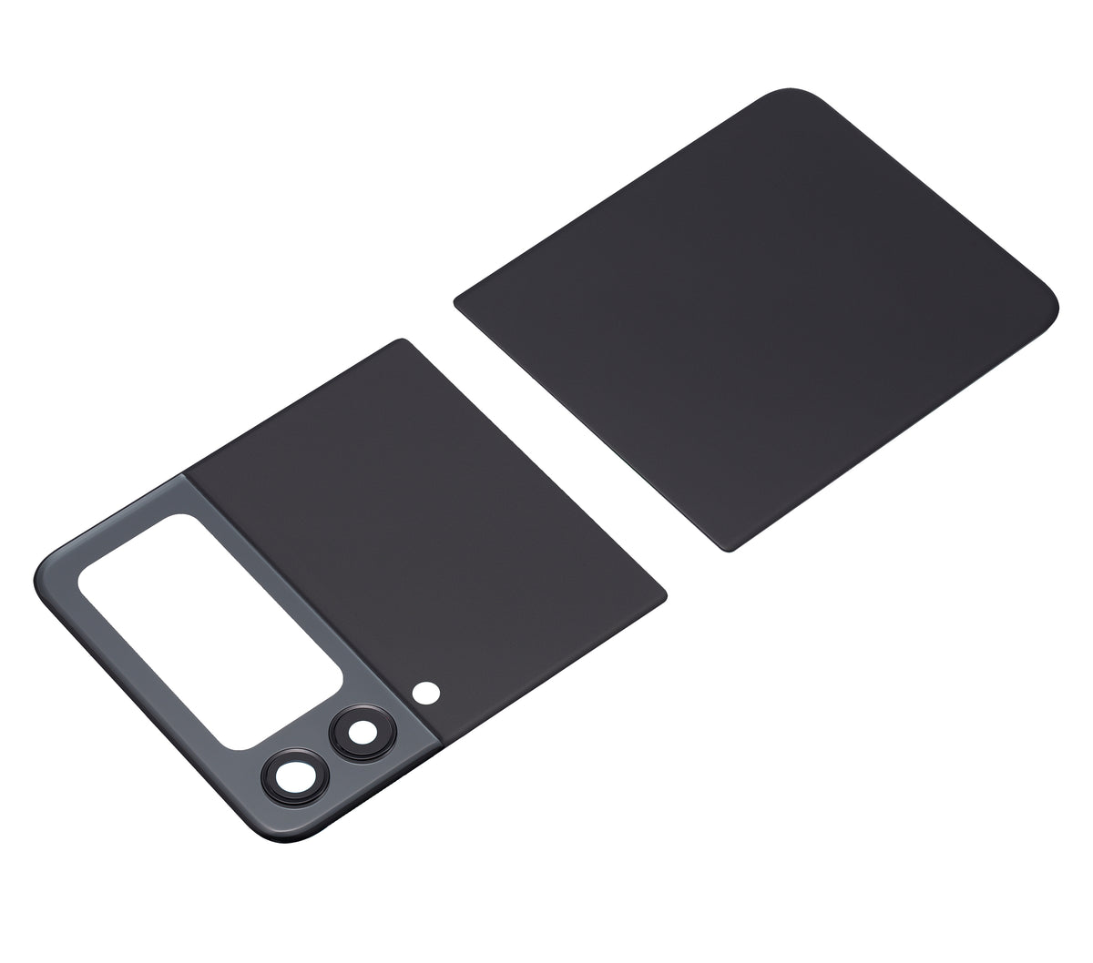 Top & Bottom Back Cover Glass With Camera Lens Compatible For Samsung Galaxy Z Flip 3 5G (Aftermarket Plus)(Phantom Black)