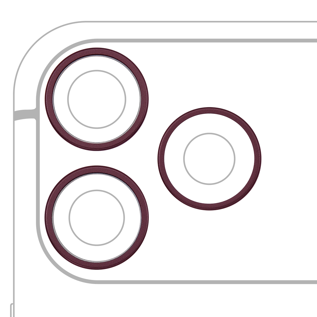 Back Camera Bezel Ring Only For iPhone 18 Pro / 18 Pro Max (Burgundy) (3 Piece Set)