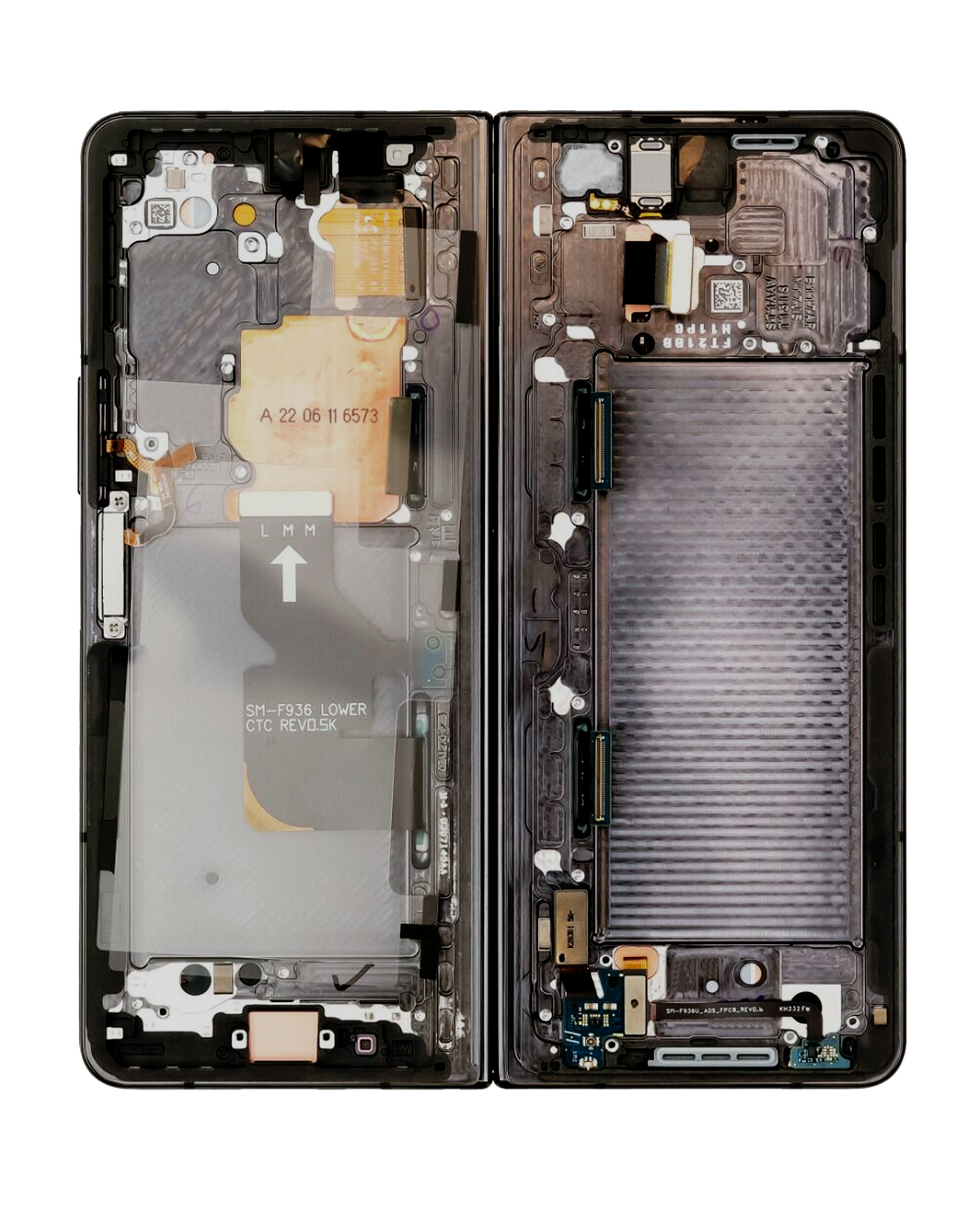 Inner OLED Assembly With Frame Replacement Compatible For Samsung Galaxy Z Fold 4 5G (US & International) (Used OEM Pull: Grade A) (Phantom Black)