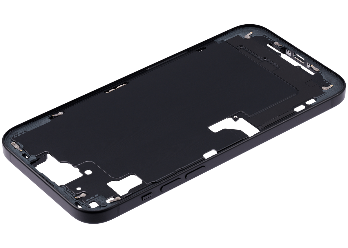 Mid-Frame Housing With Power And Volume Button Compatible For iPhone 15 Plus (US Version) (Used OEM Pull: Grade A) (Black)