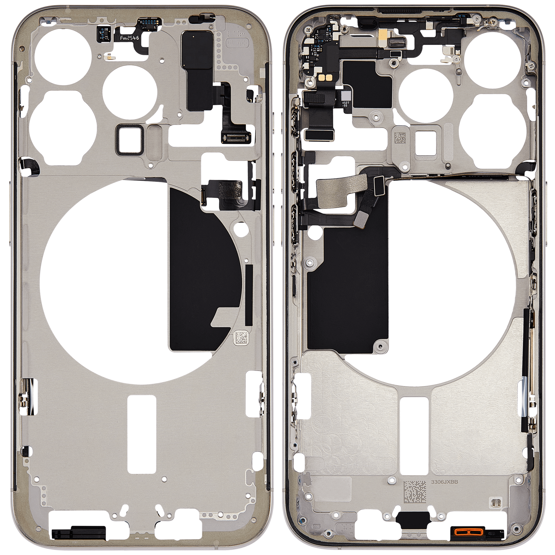 Mid-Frame Housing With Power And Volume Button Compatible For iPhone 15 Pro (US Version) (Used OEM Pull: Grade A) (Natural Titanium)