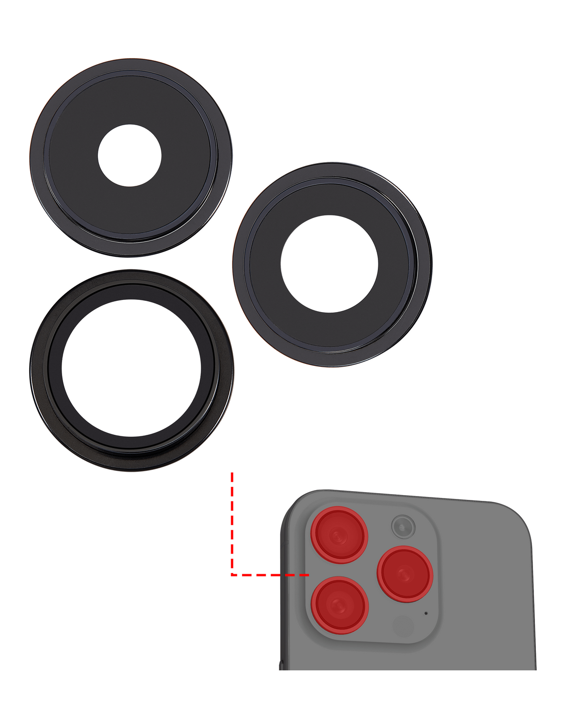 Back Camera Lens With Bracket & Bezel Compatible For iPhone 15 Pro (3 Piece Set) (Premium) (Black Titanium)
