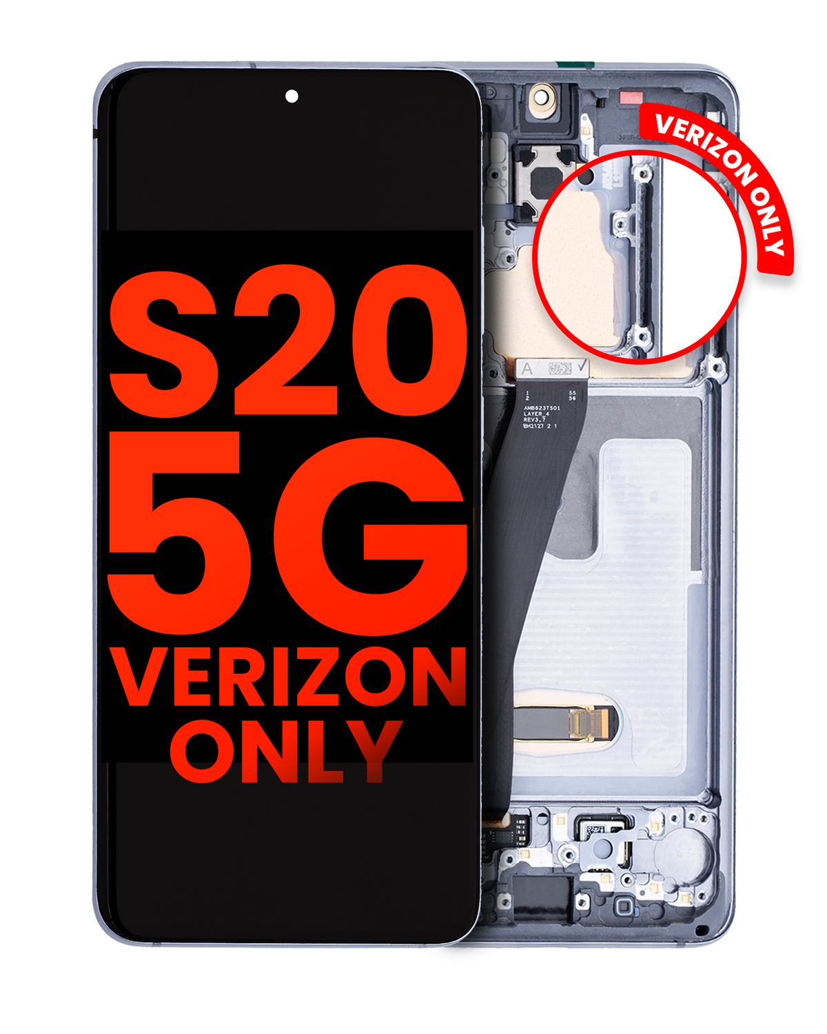 OLED Assembly With Frame Compatible For Samsung Galaxy S20 5G Replacement by Macfactory.Store (Verizon 5G UW Frame Only) (Vemake) (Cosmic Gray)