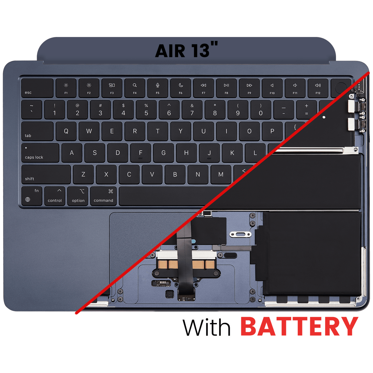 Top Case Assembly With Battery And Keyboard Compatible For MacBook Air 13" (A2681 / Mid 2022) (US Keyboard) (Midnight)