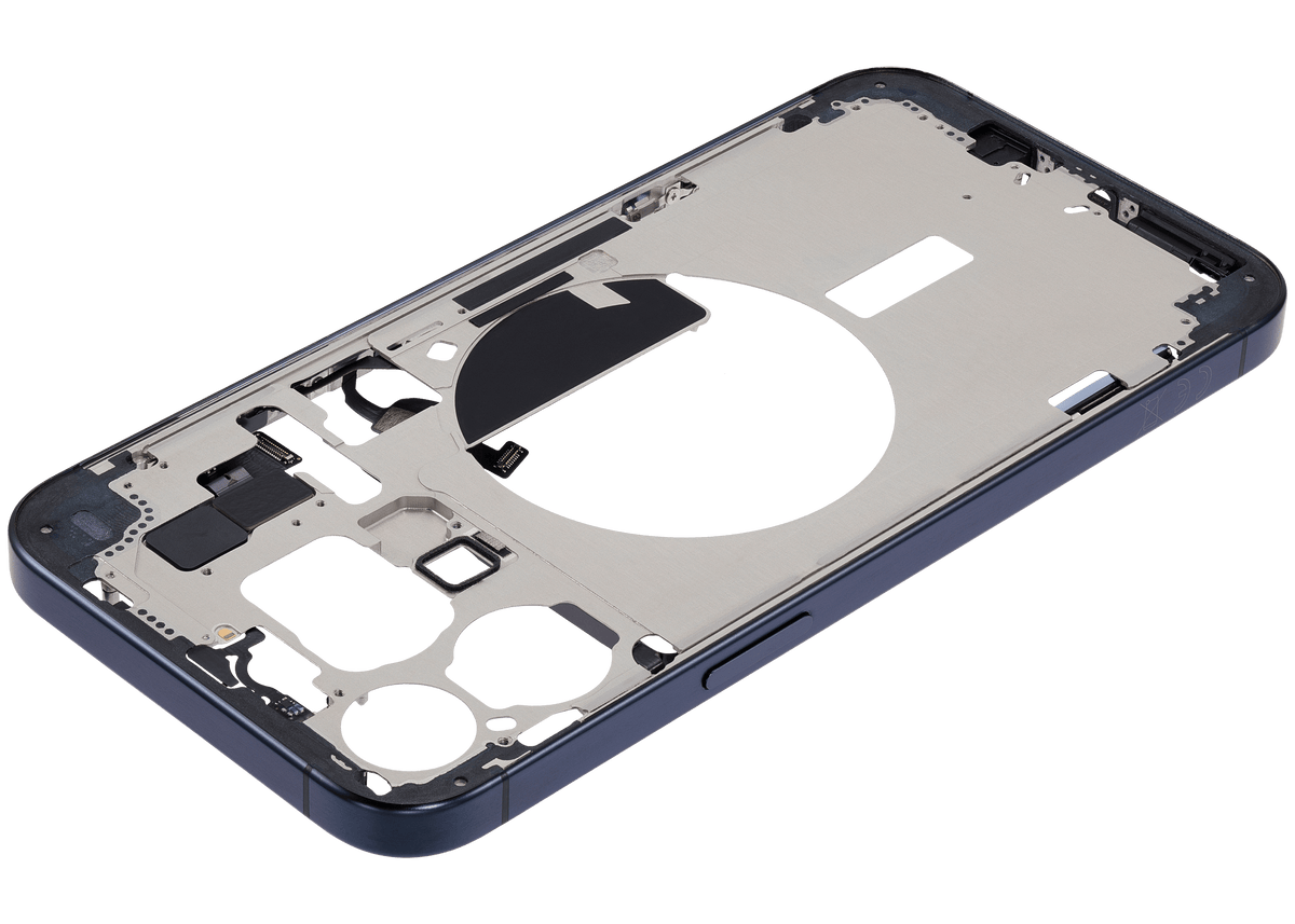 Mid-Frame Housing With Power And Volume Button Compatible For iPhone 15 Pro Max (International Version) (Used OEM Pull: Grade A) (Blue Titanium)