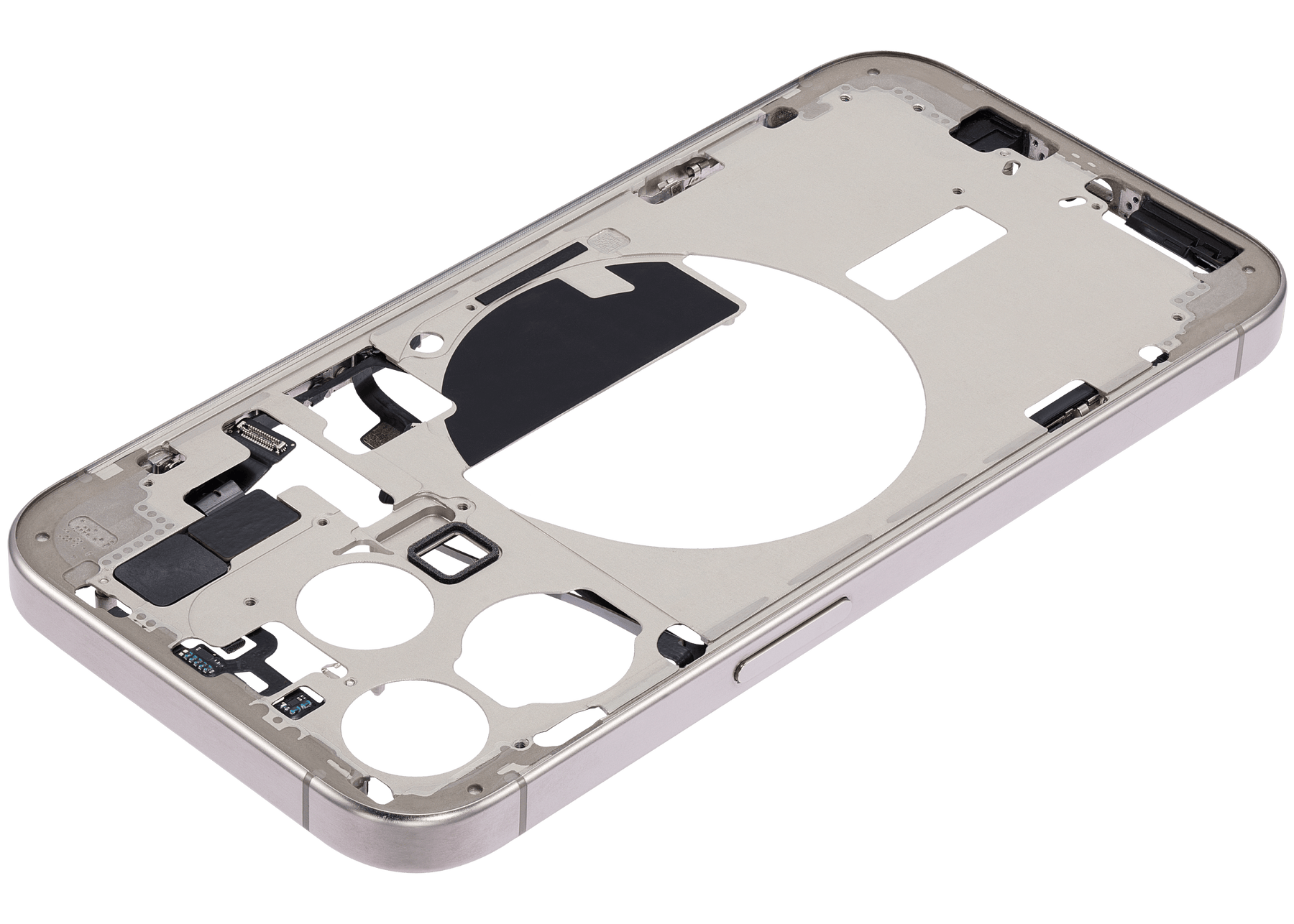 Mid-Frame Housing With Power And Volume Button Compatible For iPhone 15 Pro (International Version) (Used OEM Pull: Grade A) (Natural Titanium)
