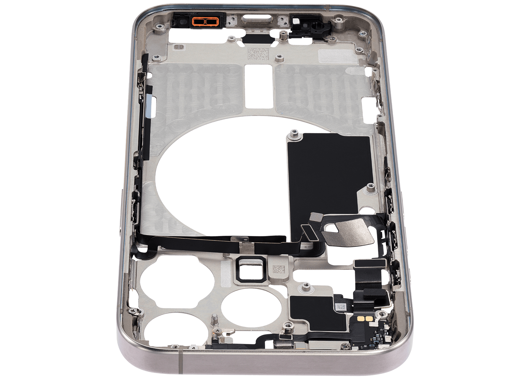 Mid-Frame Housing With Power And Volume Button Compatible For iPhone 15 Pro (International Version) (Used OEM Pull: Grade A) (Natural Titanium)