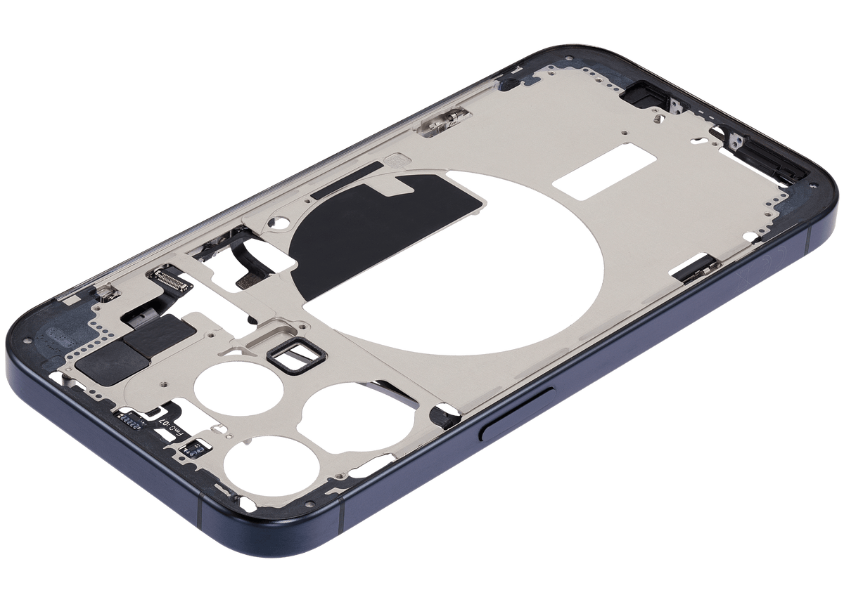 Mid-Frame Housing With Power And Volume Button Compatible For iPhone 15 Pro (International Version) (Used OEM Pull: Grade A) (Blue Titanium)