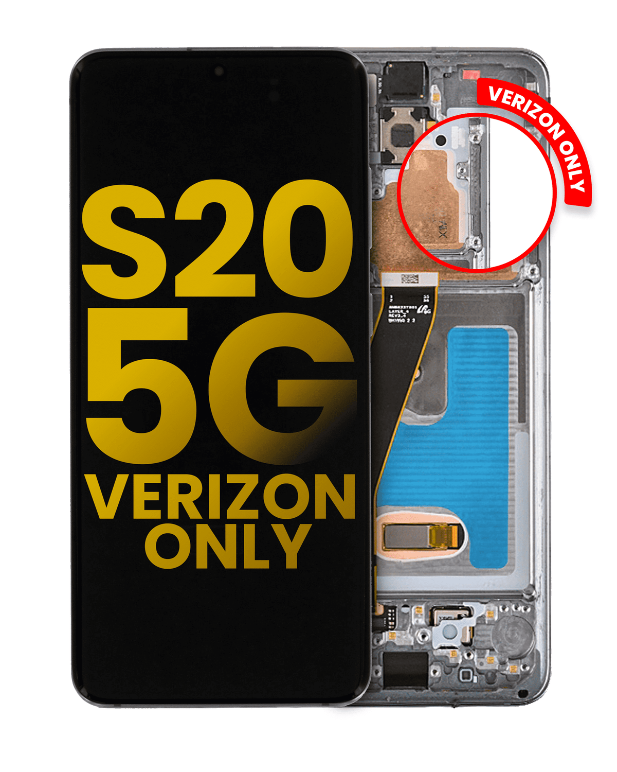 OLED Assembly With Frame Compatible For Samsung Galaxy S20 5G Replacement by Macfactory.Store (Verizon 5G UW Frame Only) (Refurbished) (Cosmic Black)