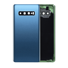 Back cover Glass With Camera Lens Compatible For Samsung Galaxy S10 Plus Replacement (No Logo) (Vemake) (Prism Blue)