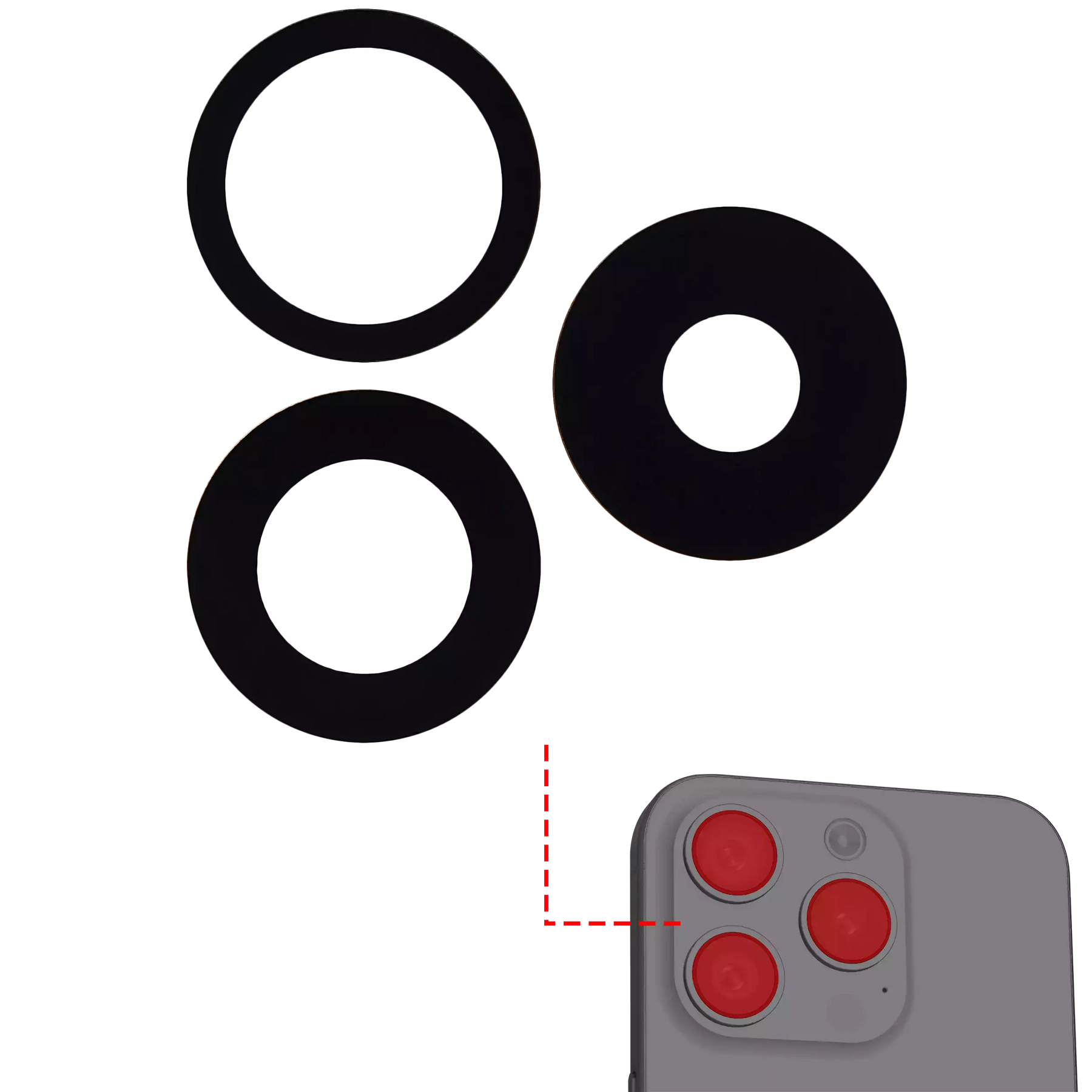 Back Camera Lens (Glass Only) With Adhesive Compatible For iPhone 15 Pro (3 Piece Set) (Aftermarket Plus)