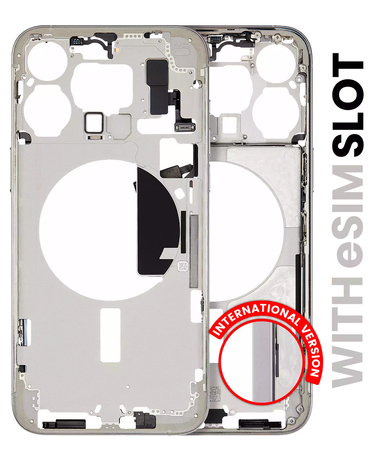 Mid-Frame Housing With Power And Volume Button Compatible For iPhone 15 Pro Max (International Version) (Used OEM Pull: Grade A) (White Titanium)