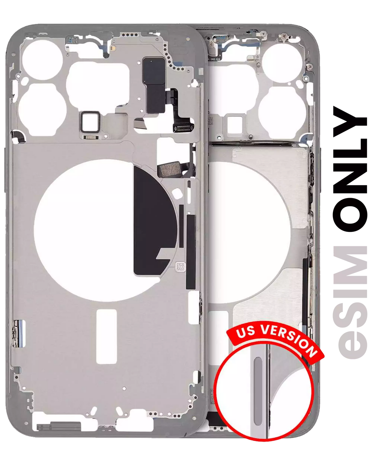 Mid-Frame Housing With Power And Volume Button Compatible For iPhone 15 Pro Max (US Version) (Used OEM Pull: Grade A) (White Titanium)