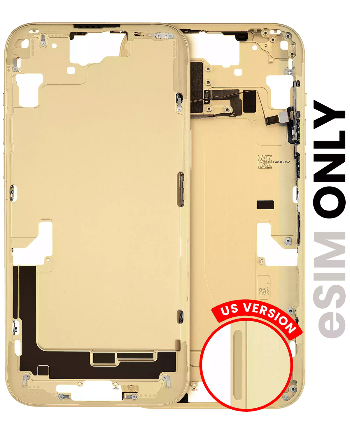 Mid-Frame Housing With Power And Volume Button Compatible For iPhone 15 Plus (US Version) (Used OEM Pull: Grade A) (Yellow)