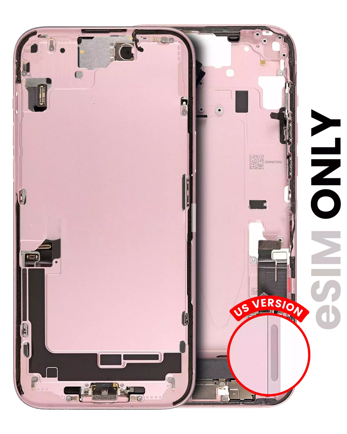 Mid-Frame Housing With Power And Volume Button Compatible For iPhone 15 Plus (US Version) (Used OEM Pull: Grade A) (Pink)