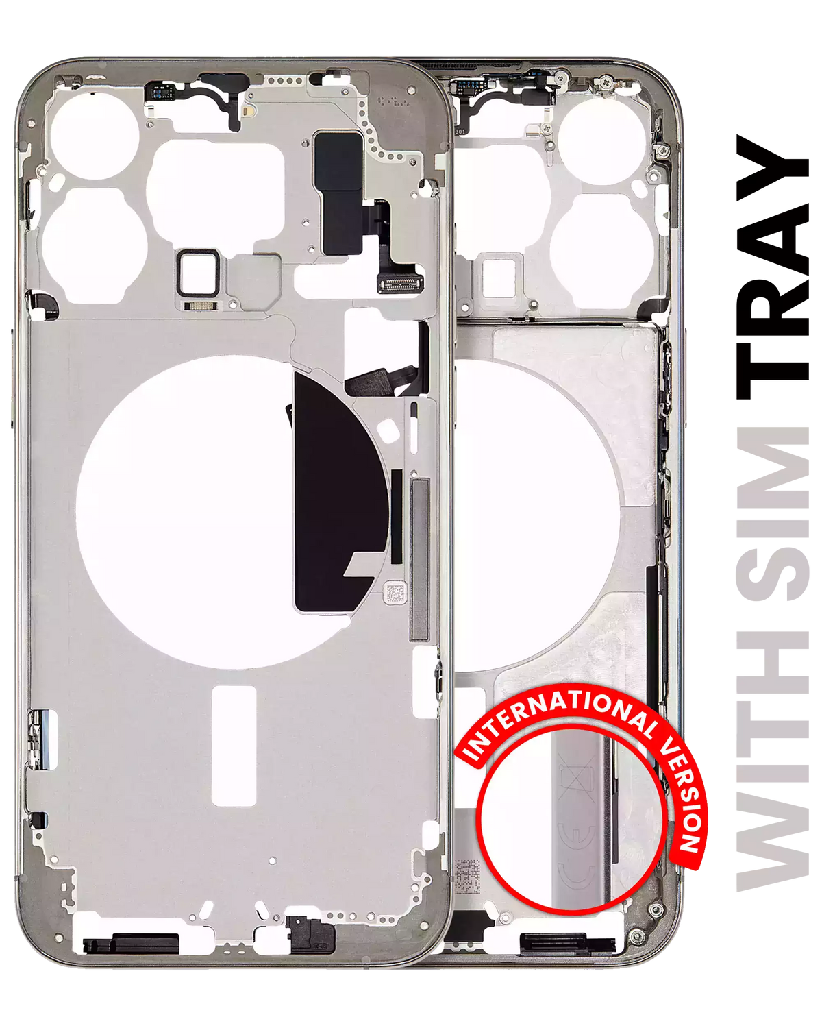 Mid-Frame Housing With Power And Volume Button Compatible For iPhone 15 Pro Max (International Version) (Used OEM Pull: Grade A) (Natural Titanium)