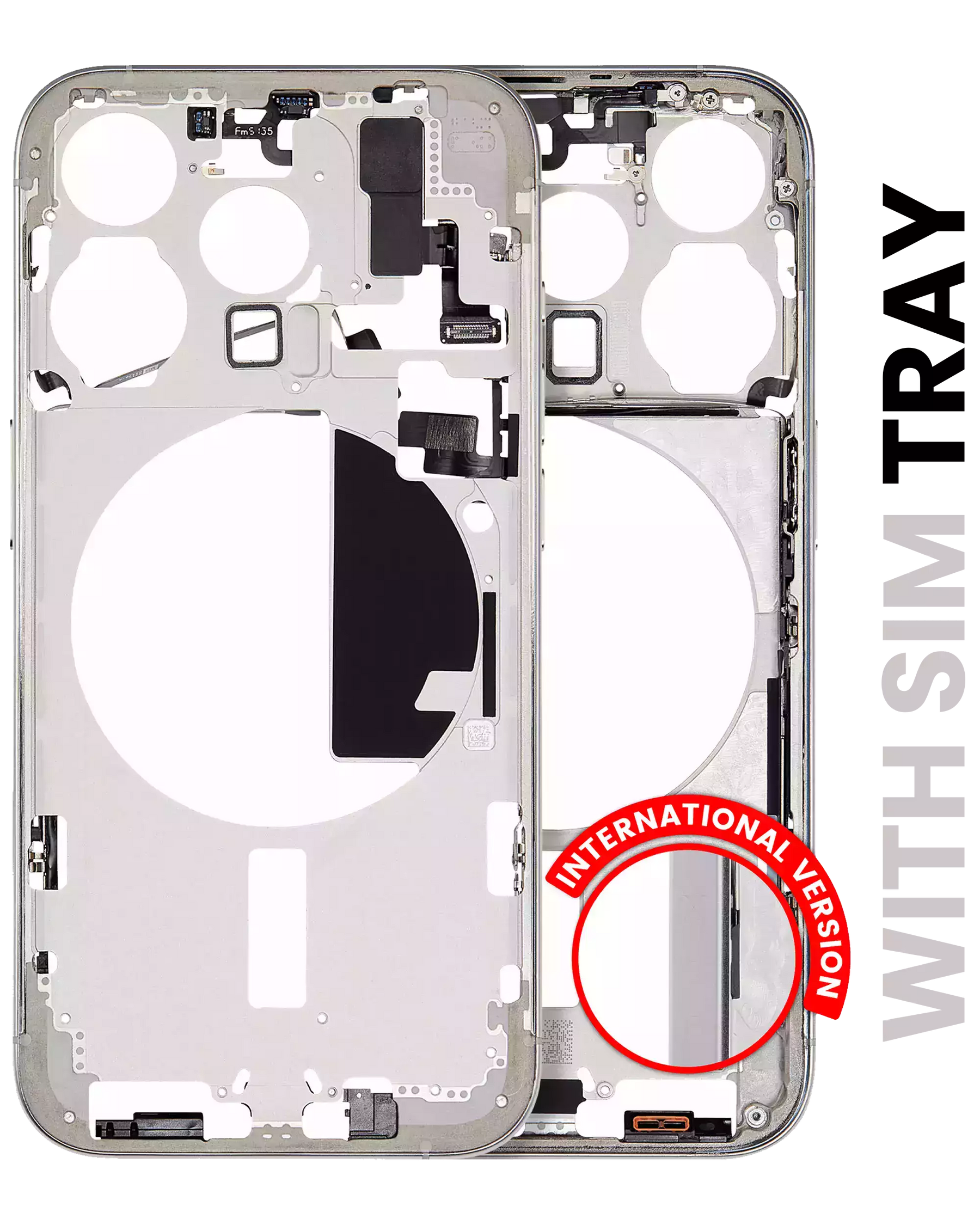 Mid-Frame Housing With Power And Volume Button Compatible For iPhone 15 Pro (International Version) (Used OEM Pull: Grade A) (White Titanium)
