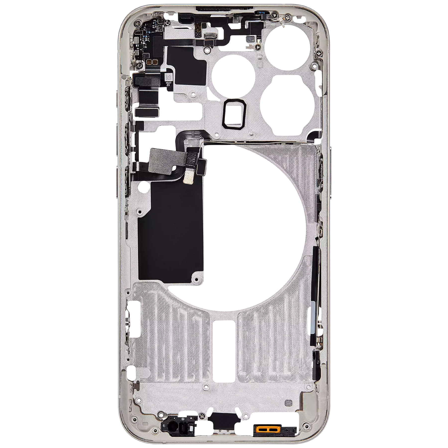 Mid-Frame Housing With Power And Volume Button Compatible For iPhone 15 Pro (US Version) (Used OEM Pull: Grade B) (White Titanium)