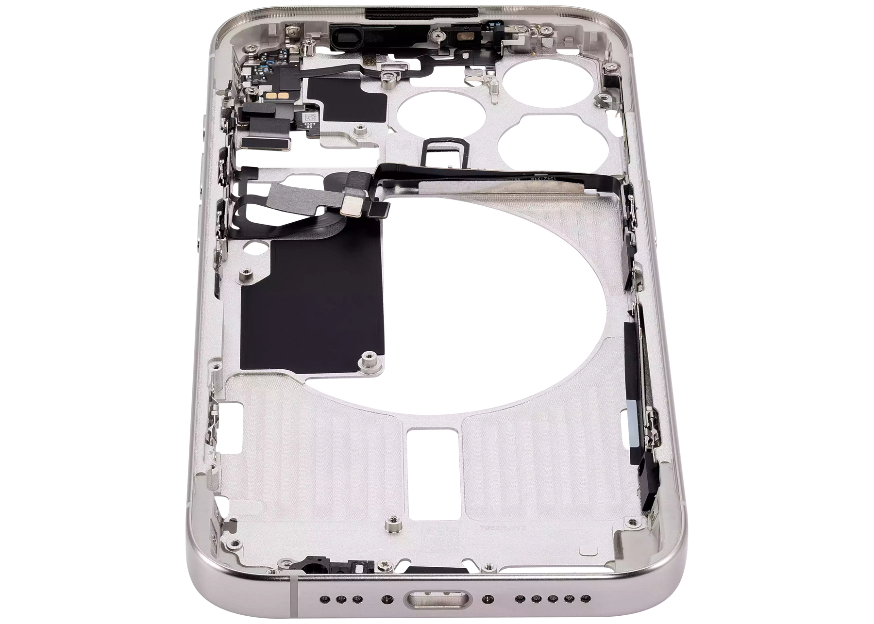 Mid-Frame Housing With Power And Volume Button Compatible For iPhone 15 Pro (US Version) (Used OEM Pull: Grade B) (White Titanium)