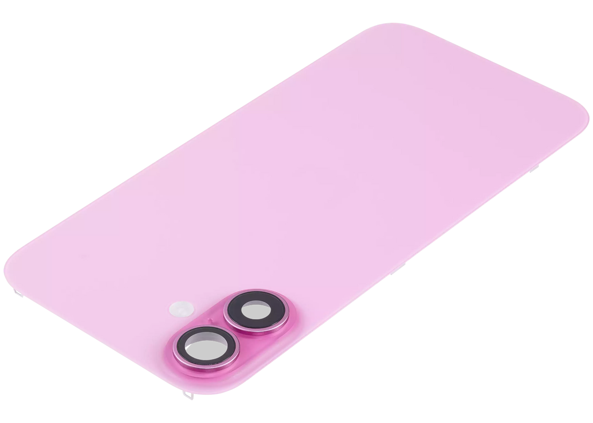 Back Glass With Steel Plate With Wireless NFC Charging MagSafe Magnet & Flashlight Flex Compatible For iPhone 16 (Used OEM Pull: Grade A) (Pink)