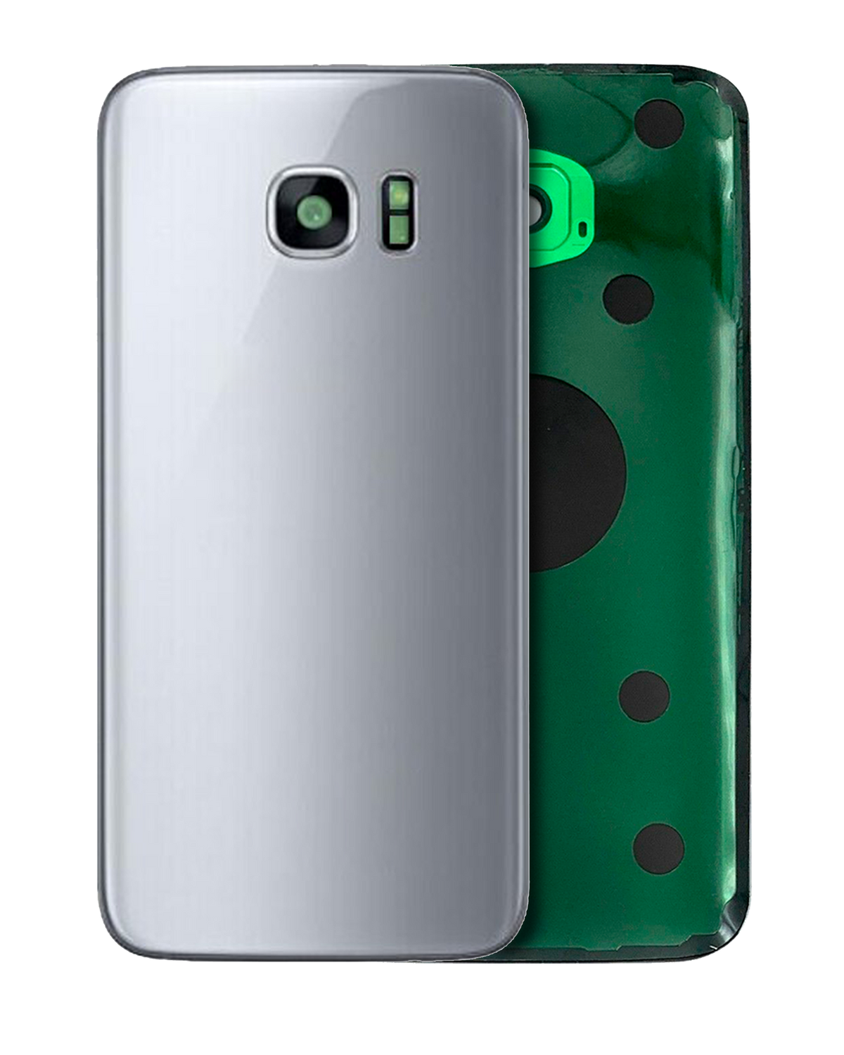 Back Cover Glass With Camera Lens Compatible For Samsung Galaxy S7 Replacement (No Logo) (Vemake) (Silver)