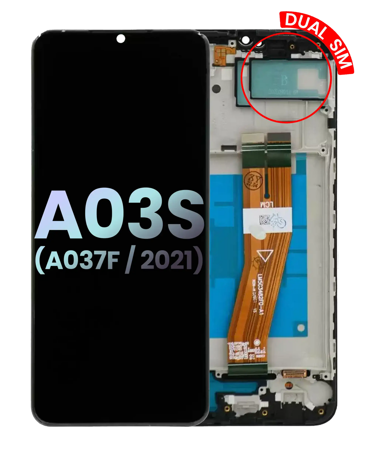 LCD Assembly With Frame Compatible For Samsung Galaxy A03s (A037F / 2021) (Dual Sim) (Type C Frame) (Service Pack) (All Colors)