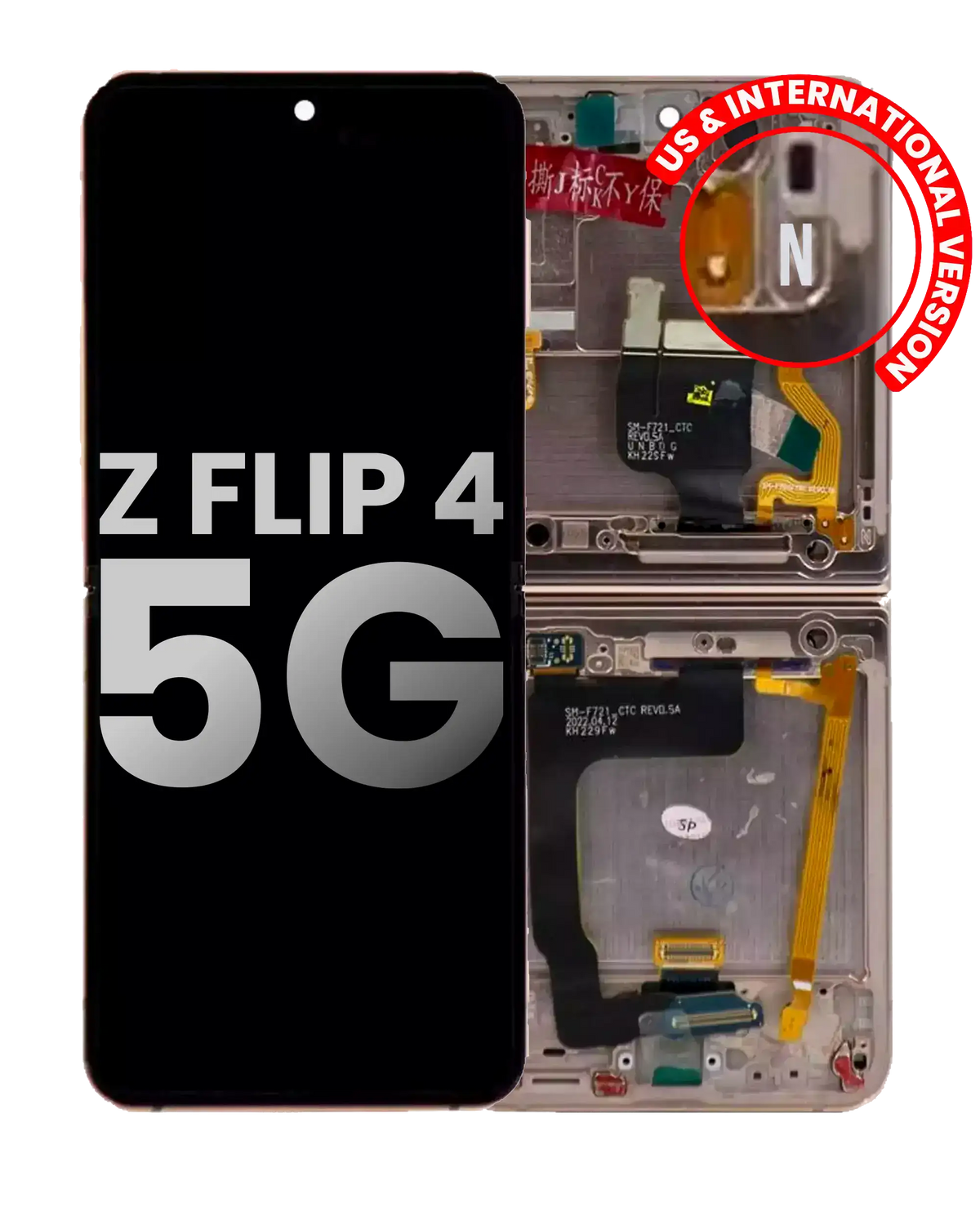 Inner OLED Assembly With Frame Compatible For Samsung Galaxy Z Flip 4 5G Replacement (US & International) (Used OEM Pull: Grade B/C) (Pink Gold)