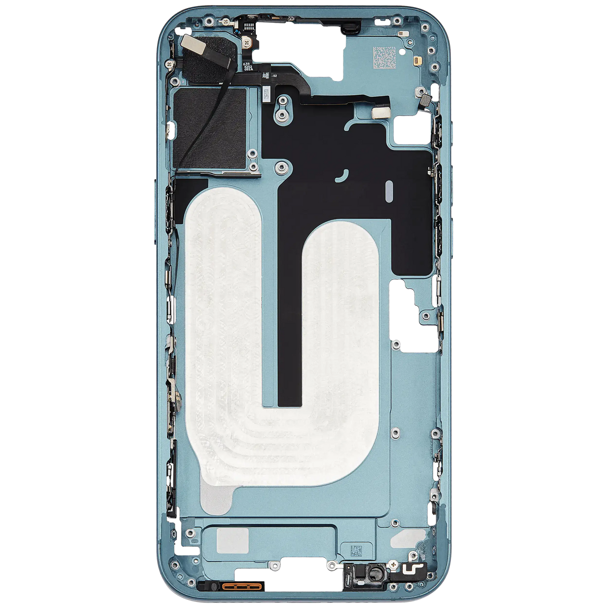 Mid-Frame Housing With Power And Volume Button Compatible For iPhone 16 Plus (US Version) (Used OEM Pull: Grade A) (Teal)