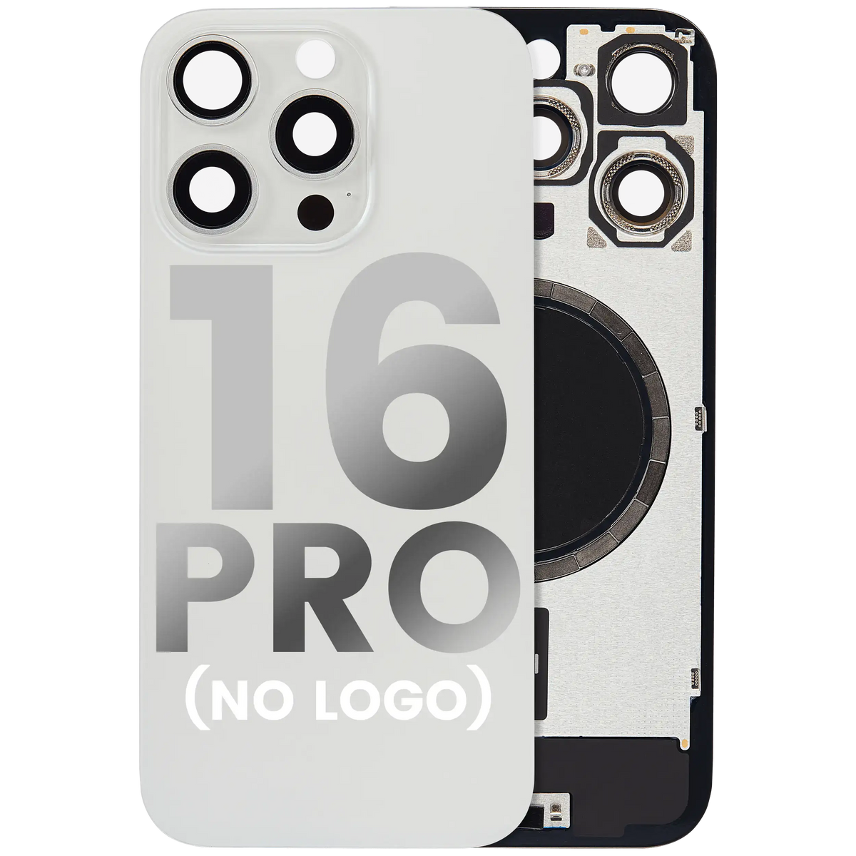Back Glass With Steel Plate With MagSafe Magnet Pre-Installed Compatible For iPhone 16 Pro (No Logo) (White Titanium)