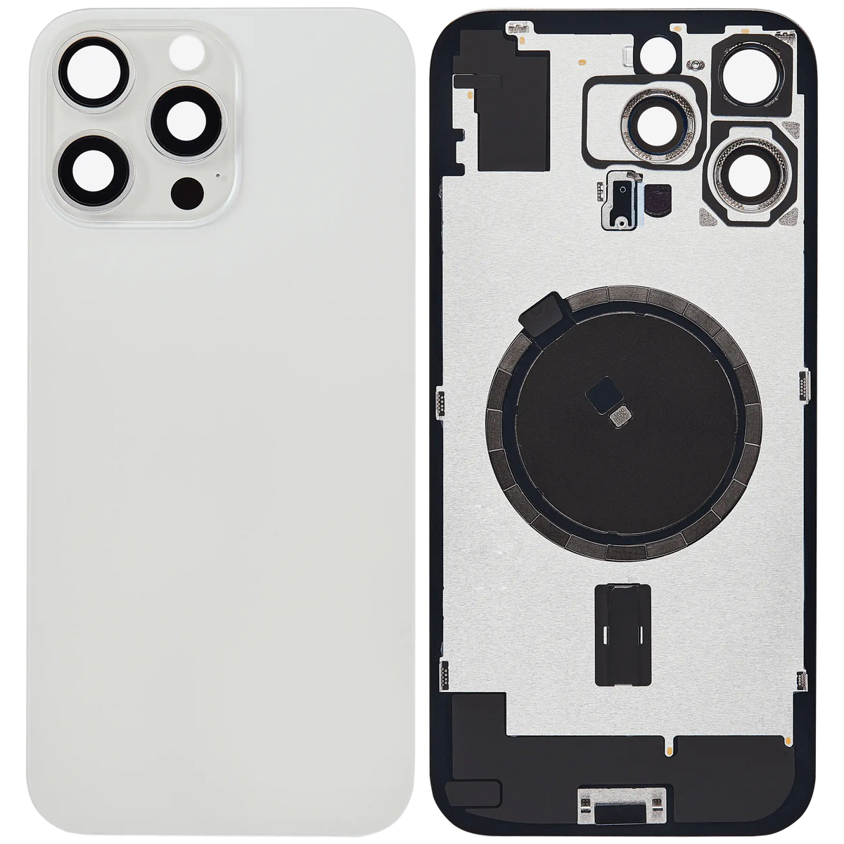 Back Glass With Steel Plate With MagSafe Magnet Pre-Installed Compatible For iPhone 16 Pro Max (No Logo) (White Titanium)