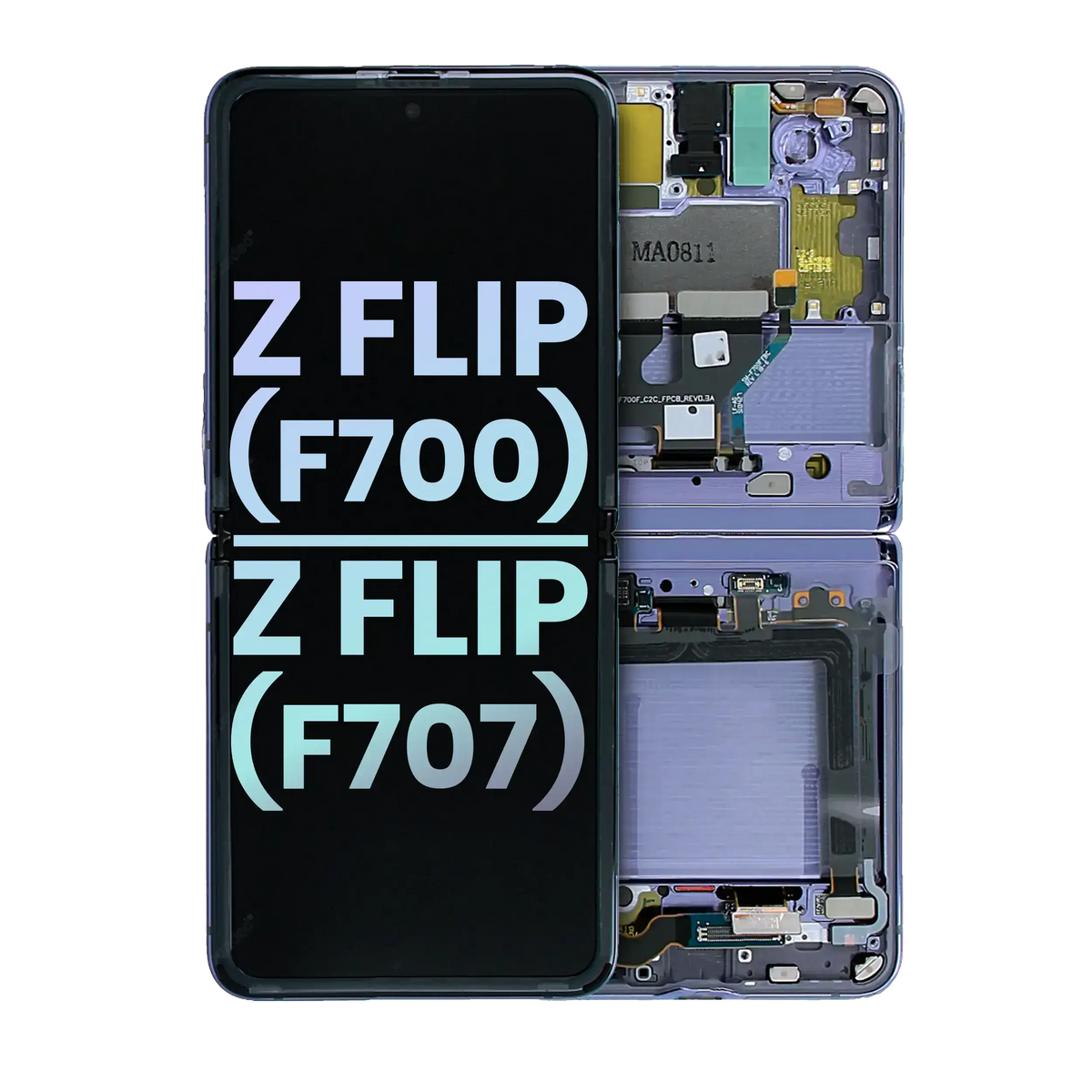 Inner OLED Assembly With Frame Compatible For Samsung Galaxy Z Flip 4G (F700) / Z Flip 5G (F707) (Service Pack) (Mirror Purple)