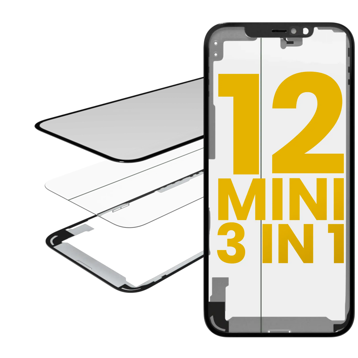 3 in 1 (Glass With OCA Pre-Installed + Frame) Compatible For iPhone 12 Mini (OCA Master)