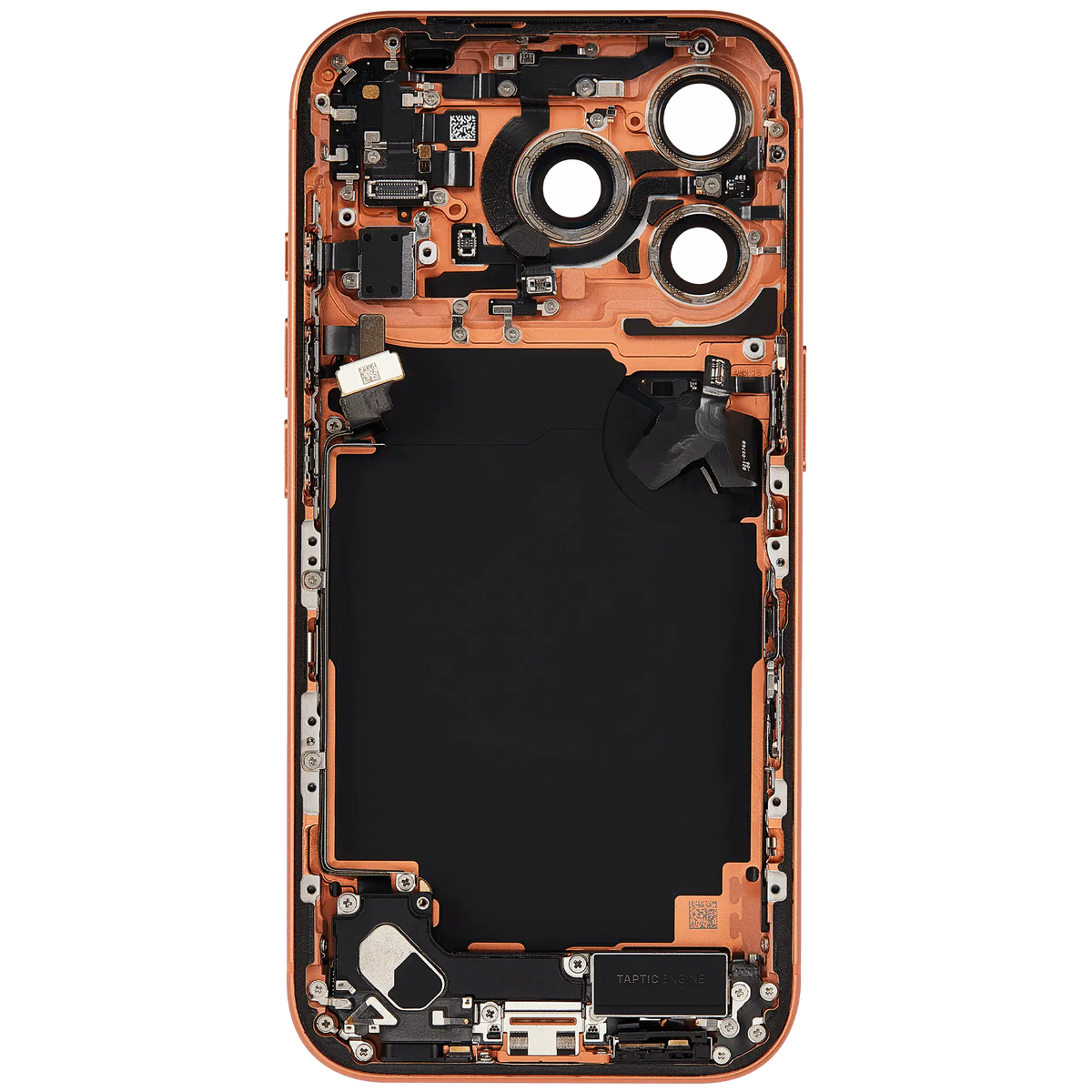 Back Housing W/ Charging Port Flex & Small Parts Compatible For iPhone 17 Pro (US Version) (Used OEM Pull: Grade A) (Cosmic Orange)