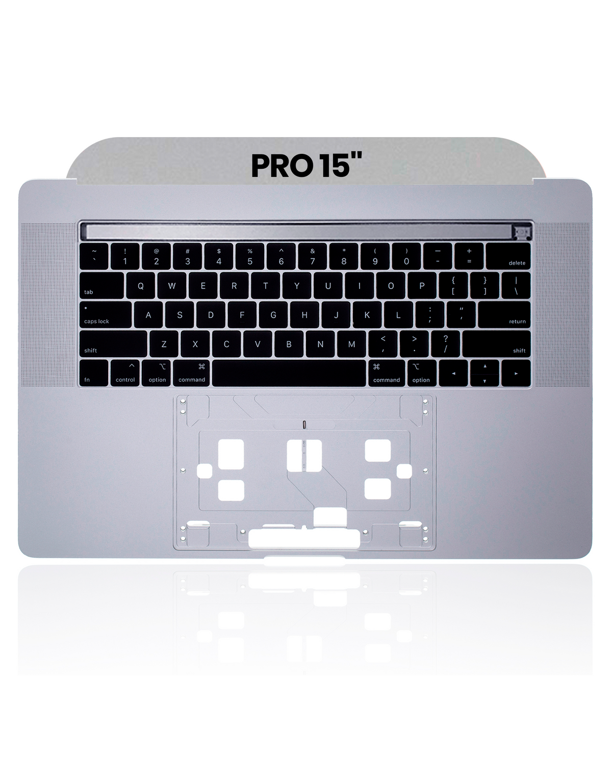 SILVER TOP CASE WITH KEYBOARD (US ENGLISH) FOR MACBOOK PRO 15" TOUCH BAR A1990 (LATE 2018 / EARLY 2019) (USED OEM PULL: COSMETIC GRADE: NEW)