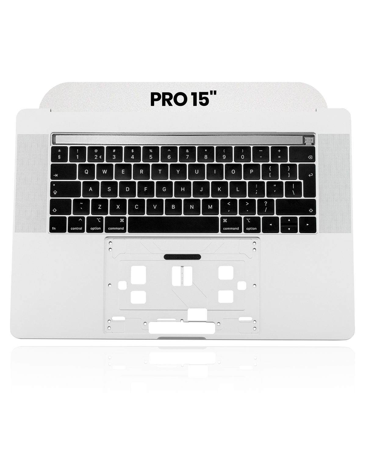 SILVER TOP CASE WITH KEYBOARD (UK ENGLISH) FOR MACBOOK PRO 15" TOUCH BAR A1990 (LATE 2018 / EARLY 2019) (USED OEM PULL: COSMETIC GRADE: NEW)