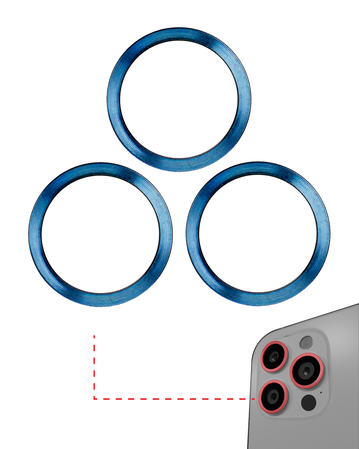 PACIFIC BLUE - BACK CAMERA BEZEL RING ONLY (3 PIECE SET) FOR IPHONE 12 PRO (10 PACK)