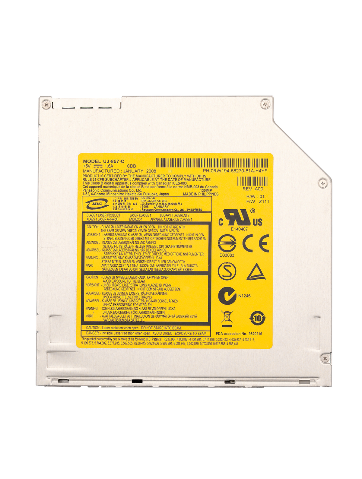 SuperDrive (UJ857 ) For MacBook 13" (A1181 / Early 2008 / Early 2009 / Mid 2006 / Mid 2007 / Mid 2009 / Late 2006 / Late 2007) (A1260 / Early 2008)