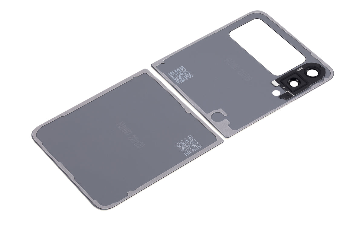 Top & Bottom Back Cover Glass With Camera Lens Compatible For Samsung Galaxy Z Flip 3 5G (Aftermarket Plus) (White)