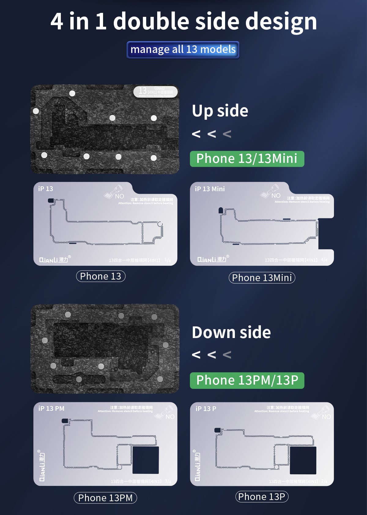 4 in 1 Middle Frame Reballing Platform (Without Cover) Compatible For iPhone 13 / 13 Mini / 13 Pro / 13 Pro Max (Qianli)