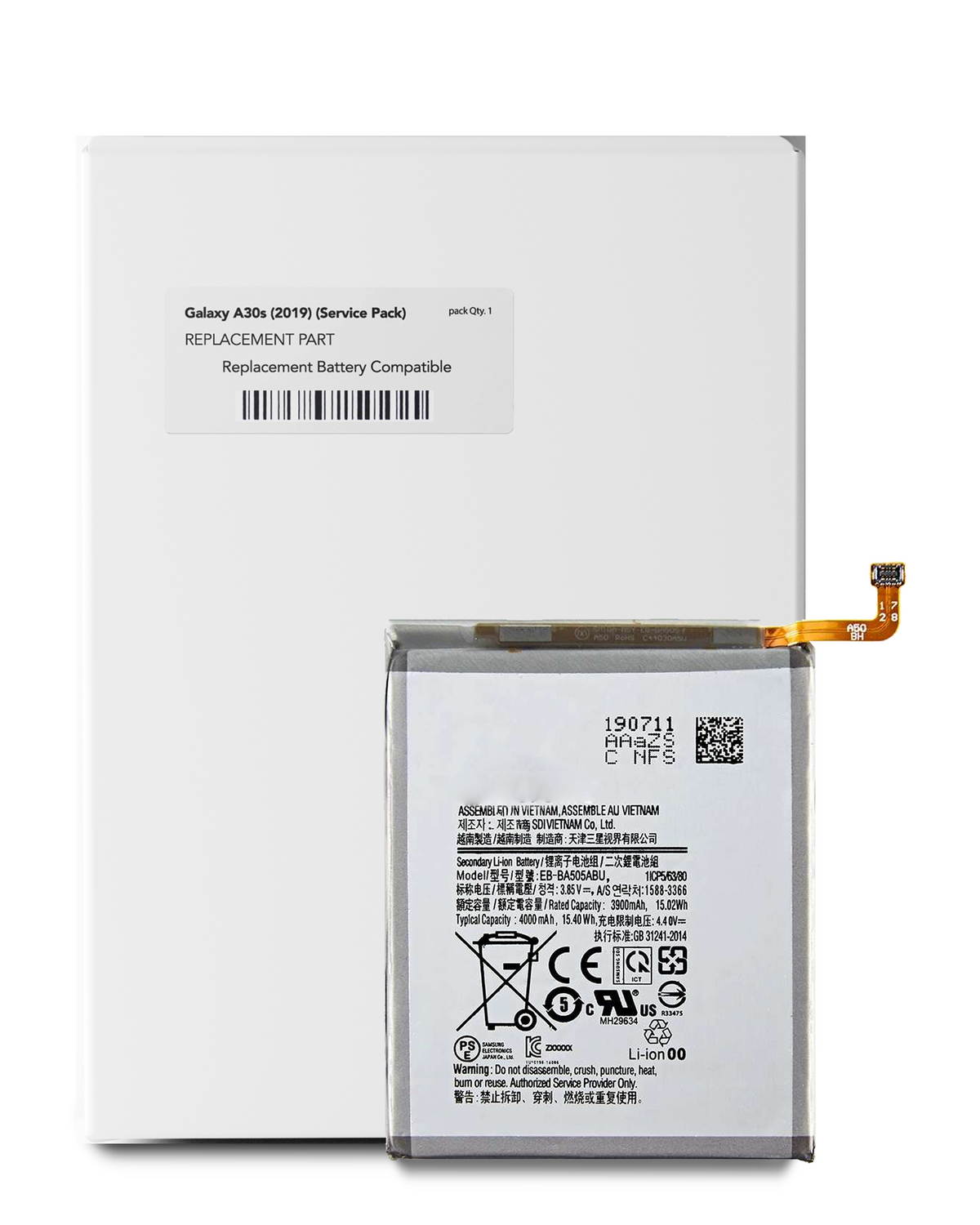 Replacement Battery Compatible For Samsung Galaxy A20 (A205 / 2019) / A30 (A305 / 2019) / A30S (A307 / 2019) / A50 (A505 / 2019) / A50s (A507 / 2019) (EB-BA505ABU) (Service Pack)