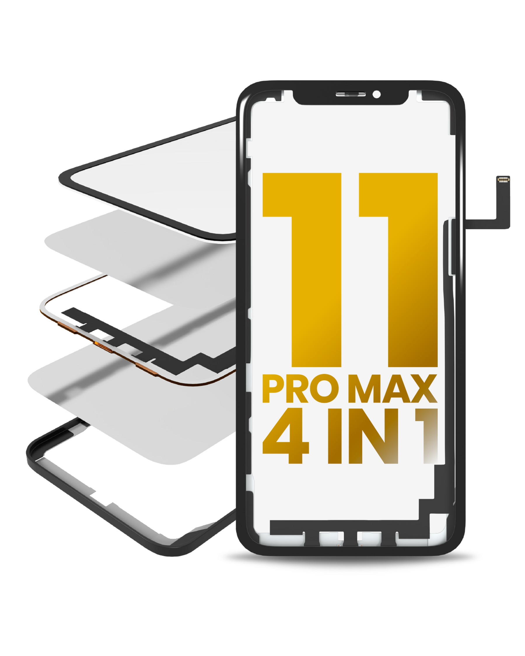 4 in 1 Long Flex (Digitizer Touch With Glass + OCA + Frame Pre-installed) Compatible For iPhone 11 Pro Max (OCA Master)