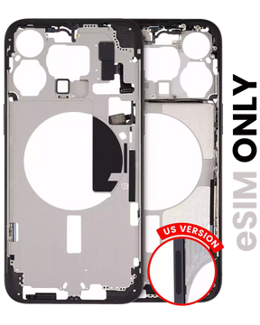 Mid-Frame Housing With Power And Volume Button Compatible For iPhone 15 Pro Max (US Version) (Used OEM Pull: Grade B) (Black Titanium)