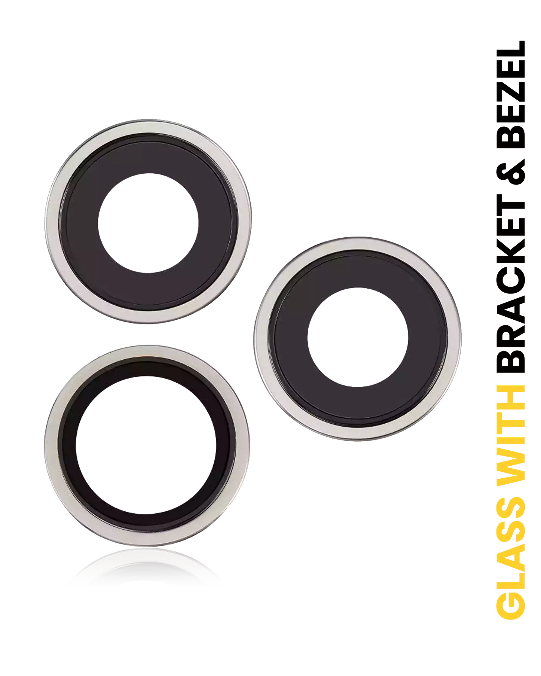 Back Camera Lens With Bracket & Bezel Compatible For iPhone 15 Pro Max (3 Piece Set) (Premium) (White Titanium)