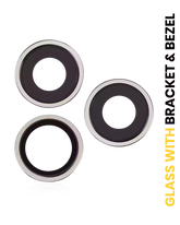 Back Camera Lens With Bracket & Bezel Compatible For iPhone 15 Pro Max (3 Piece Set) (Premium) (Natural Titanium)