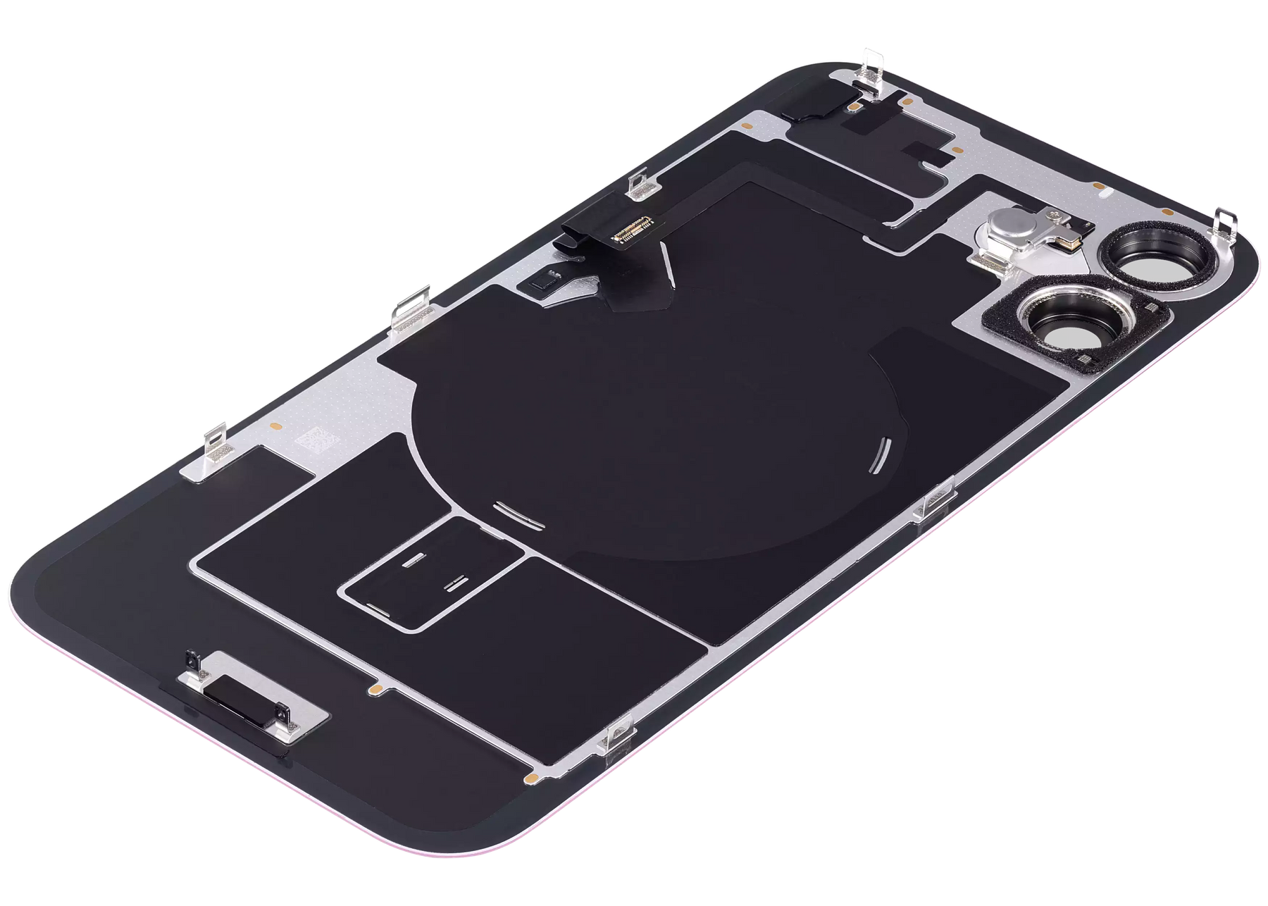 Back Glass With Steel Plate With Wireless NFC Charging MagSafe Magnet & Flashlight Flex Compatible For iPhone 16 (Used OEM Pull: Grade A) (Pink)