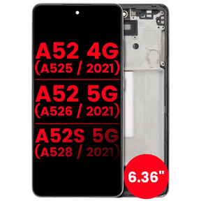 Replacement OLED Assembly With Frame Compatible For Samsung Galaxy A52 4G by Macfactory.in (A525 / 2021) / A52 5G (A526 / 2021) / A52S 5G (A528 / 2021) (6.36") (Vemake) (Awesome Black)