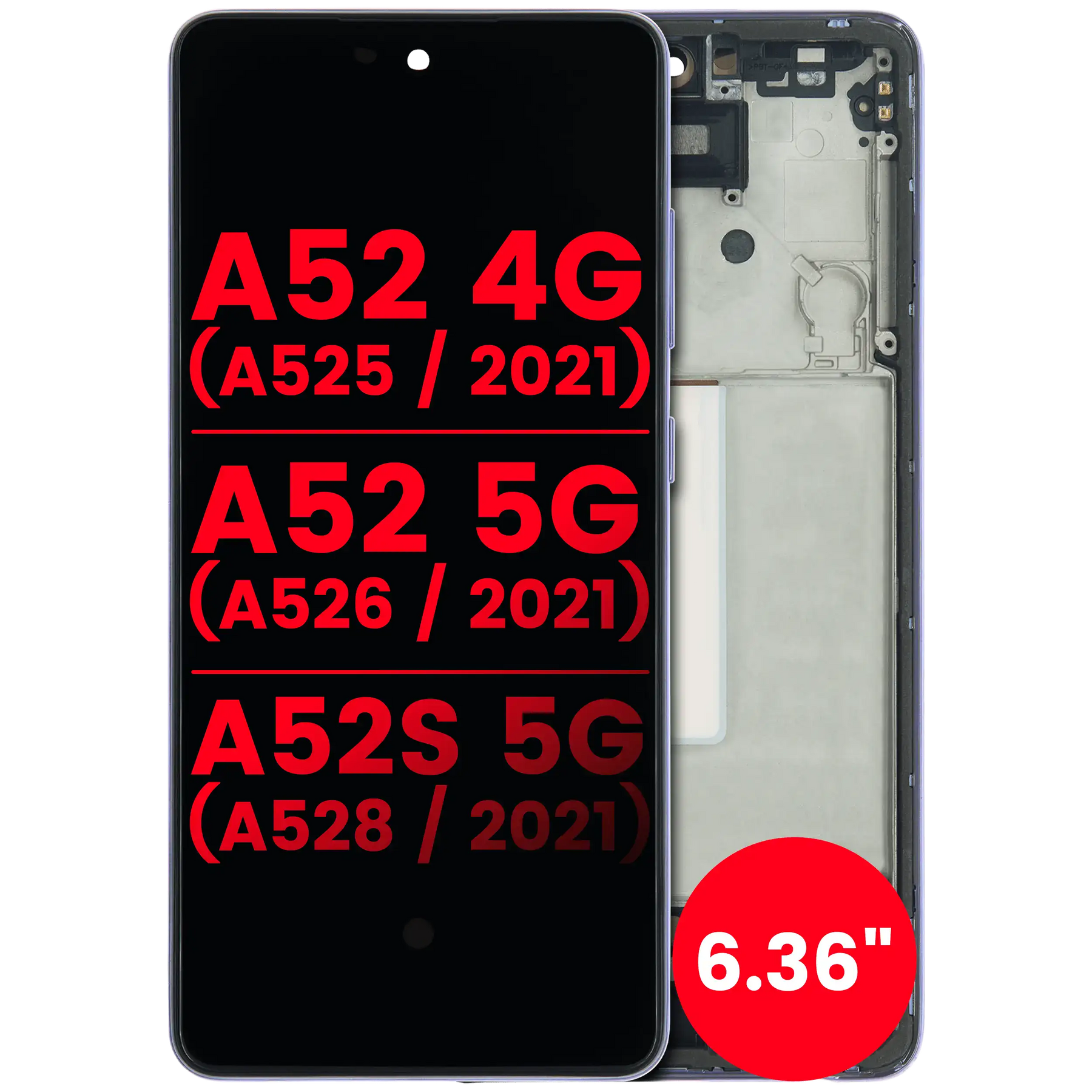 Replacement OLED Assembly With Frame Compatible For Samsung Galaxy A52 4G (A525 / 2021) / A52 5G (A526 / 2021) / A52S 5G (A528 / 2021) (6.36") (Vemake) (Awesome Violet)